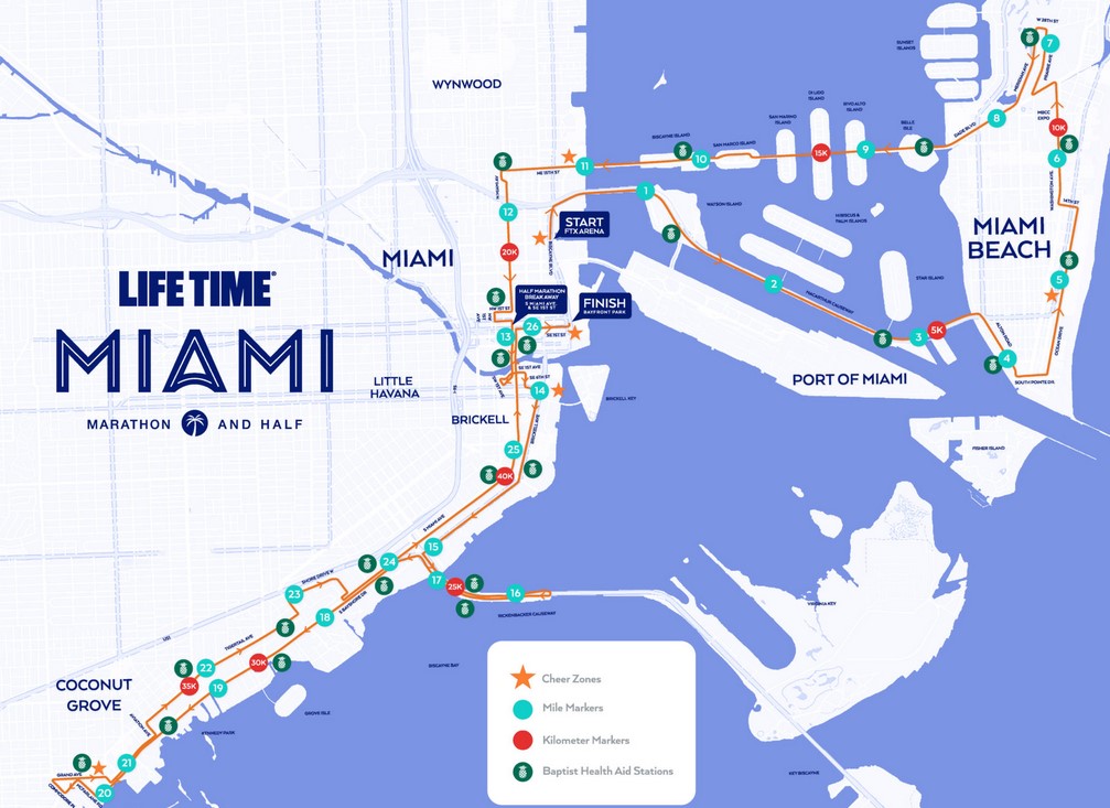 Mapa do percurso da Maratona de Miami
